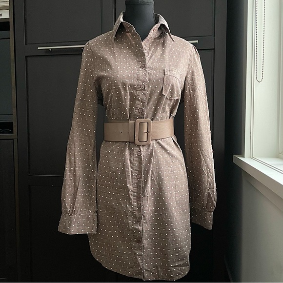Shirt dress, Brown with polka dots, Size L - Picture 1 of 7